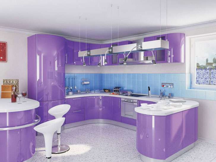 Шикарная Кухня В Светло-Фиолетовых Тонах В Городской Квартире .